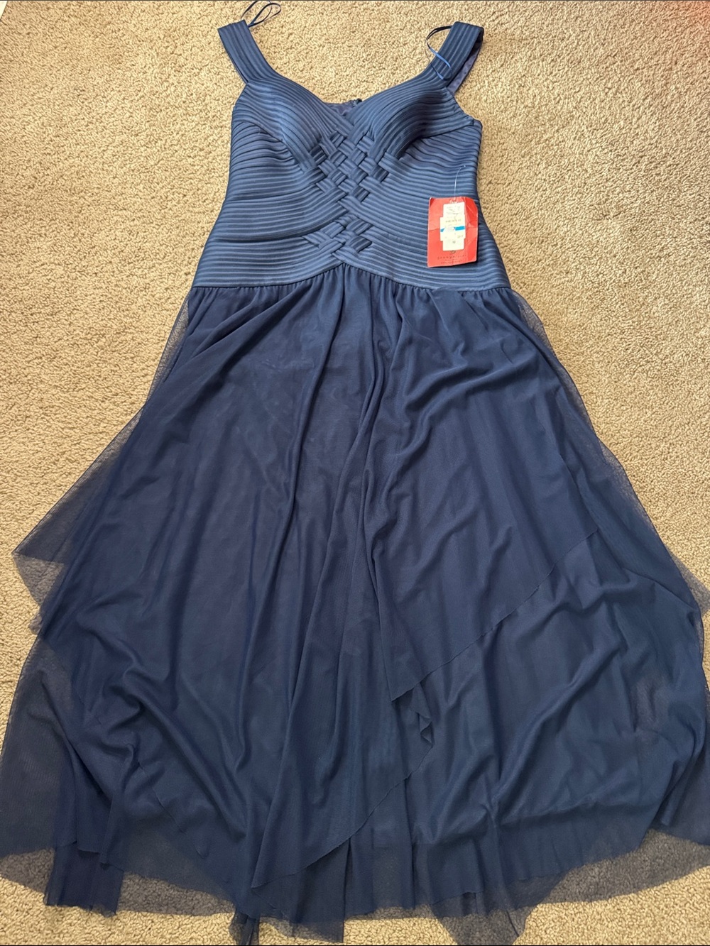 JS Collections Navy Blue Sleeveless A-Line Tulle Evening Dress